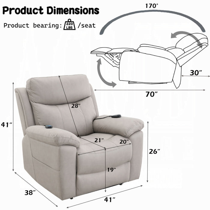 ACME Light Gary Chriki Power Recliner w/Lift & Heating & Massage