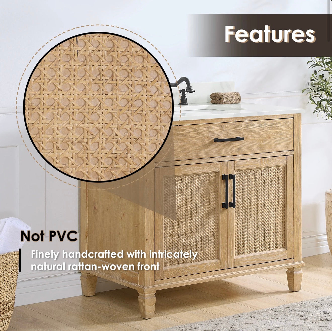 Altair Solana 36" Single Bathroom Vanity in Weathered Fir with Calacatta White Quartz Countertop