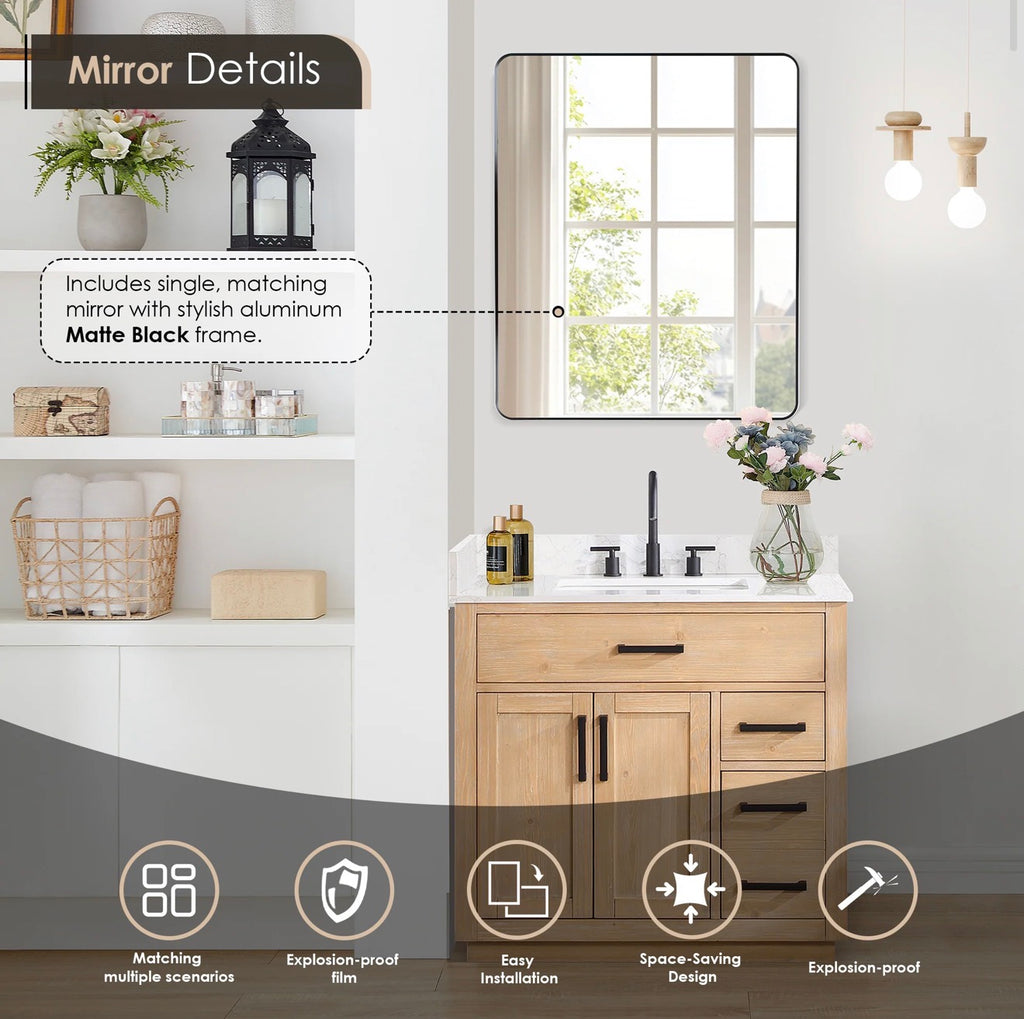 Altair  Gavino 36" Single Bathroom Vanity with Grain White Engineered Stone Countertop