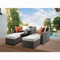 ACME Beige Fabric & Gray Wicker Salena Patio Sofa W/2 Pillows & 2 Ottomans