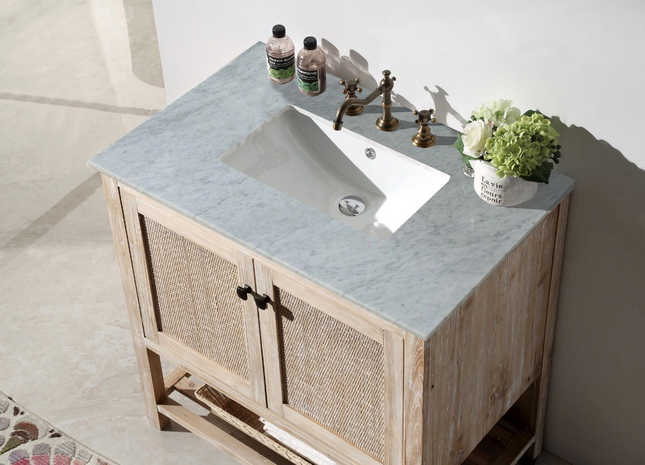 Legion Furniture Solid Wood Sink Vanity With Marble Top -NO Faucet 36", 48", 60"
