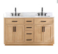 Altair Gavino 60" Double Bathroom Vanity in Light Brown with Grain White Engineered Stone Countertop without Mirror