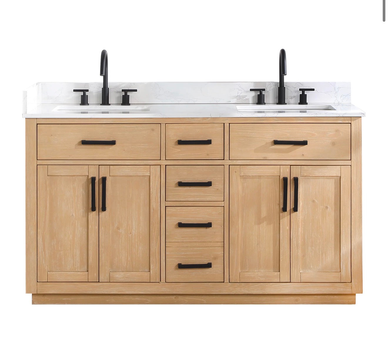 Altair Gavino 60" Double Bathroom Vanity in Light Brown with Grain White Engineered Stone Countertop without Mirror