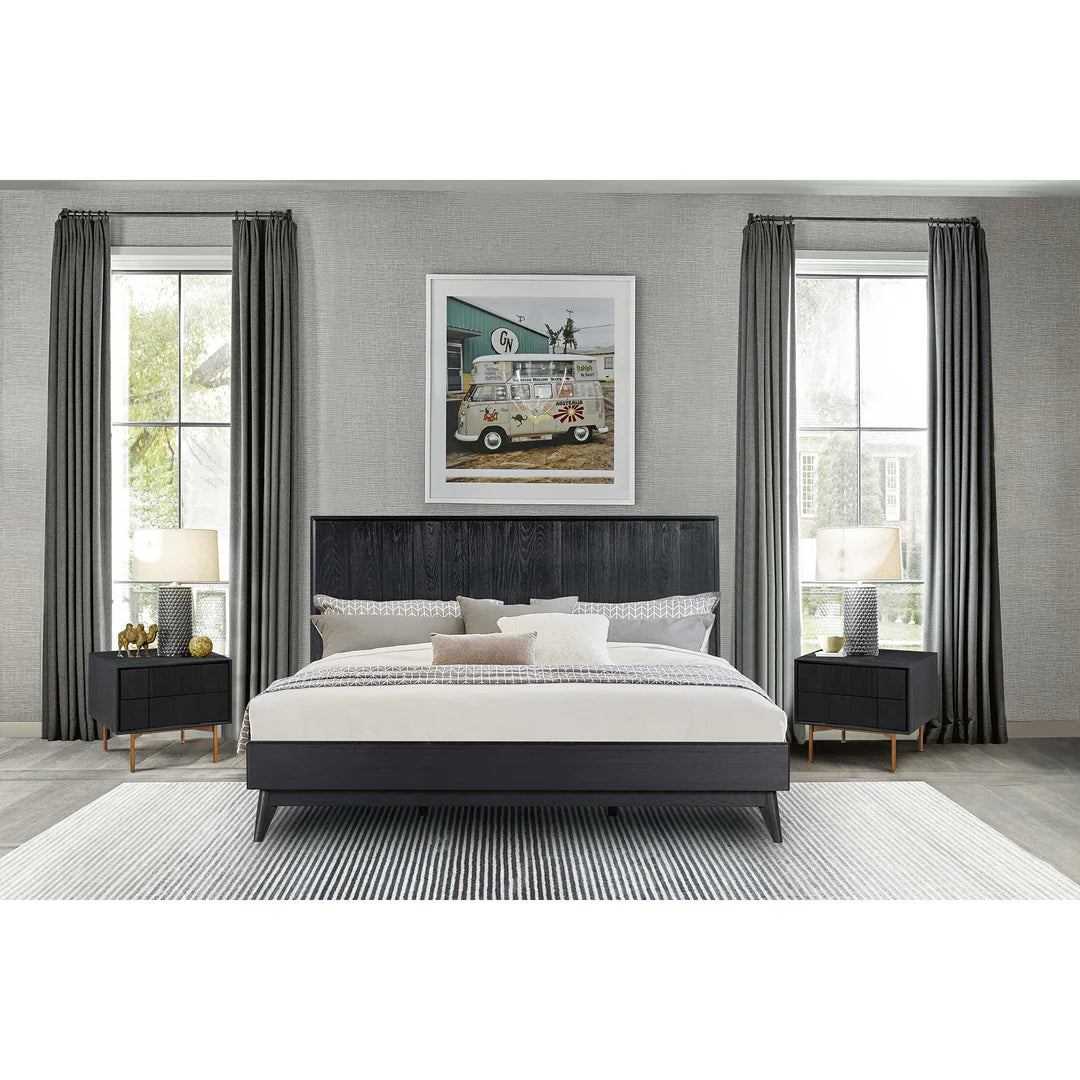Armen Living Carnaby 3-Piece Bedroom Set in Black Brushed Oak