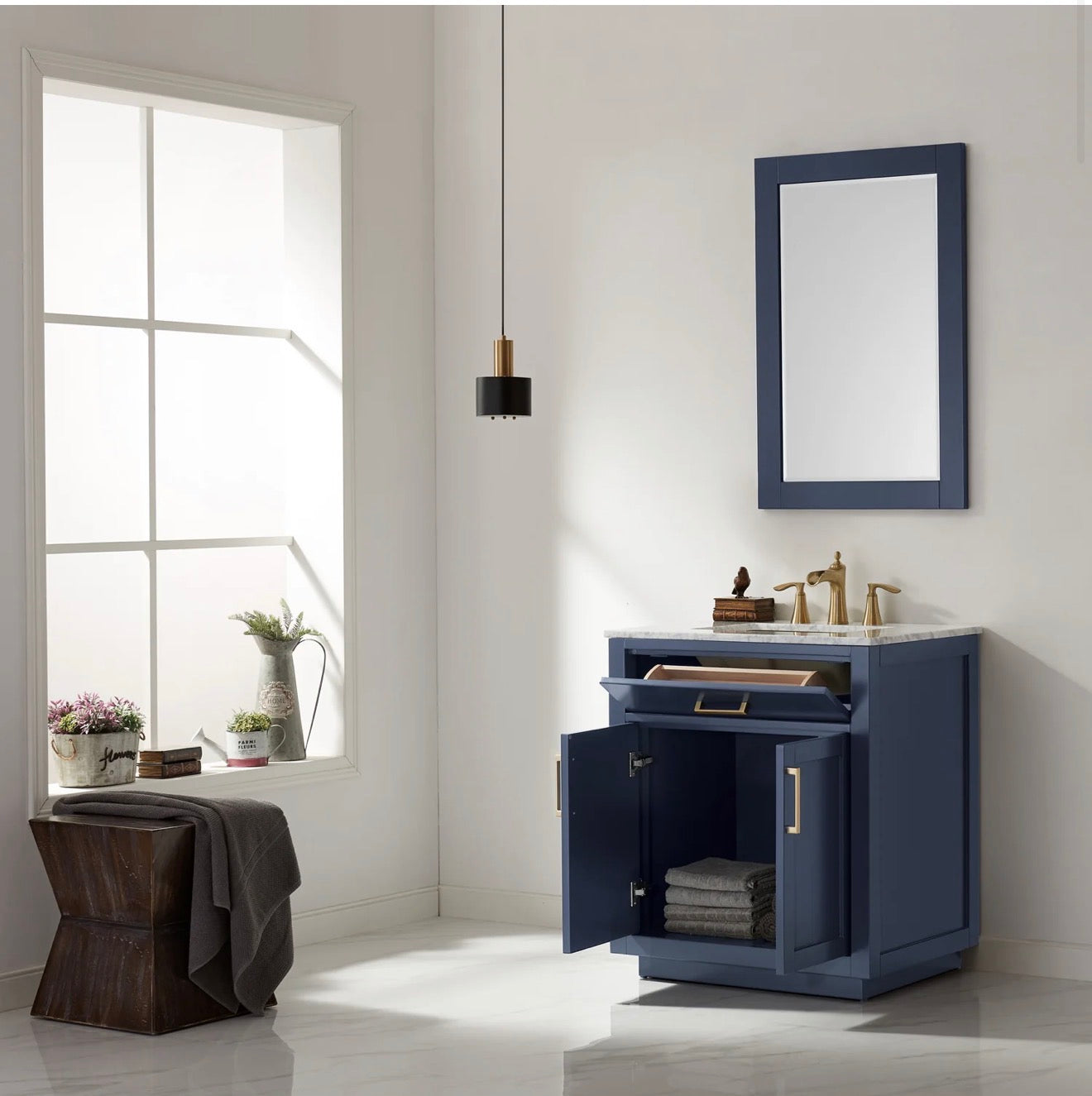 Altair Ivy 30" Single Bathroom Vanity Set and Carrara Marble Countertop
