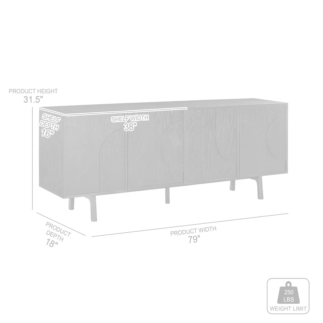 Armen Living Holland 4 Door Sideboard Buffet in Black Brushed Oak Wood