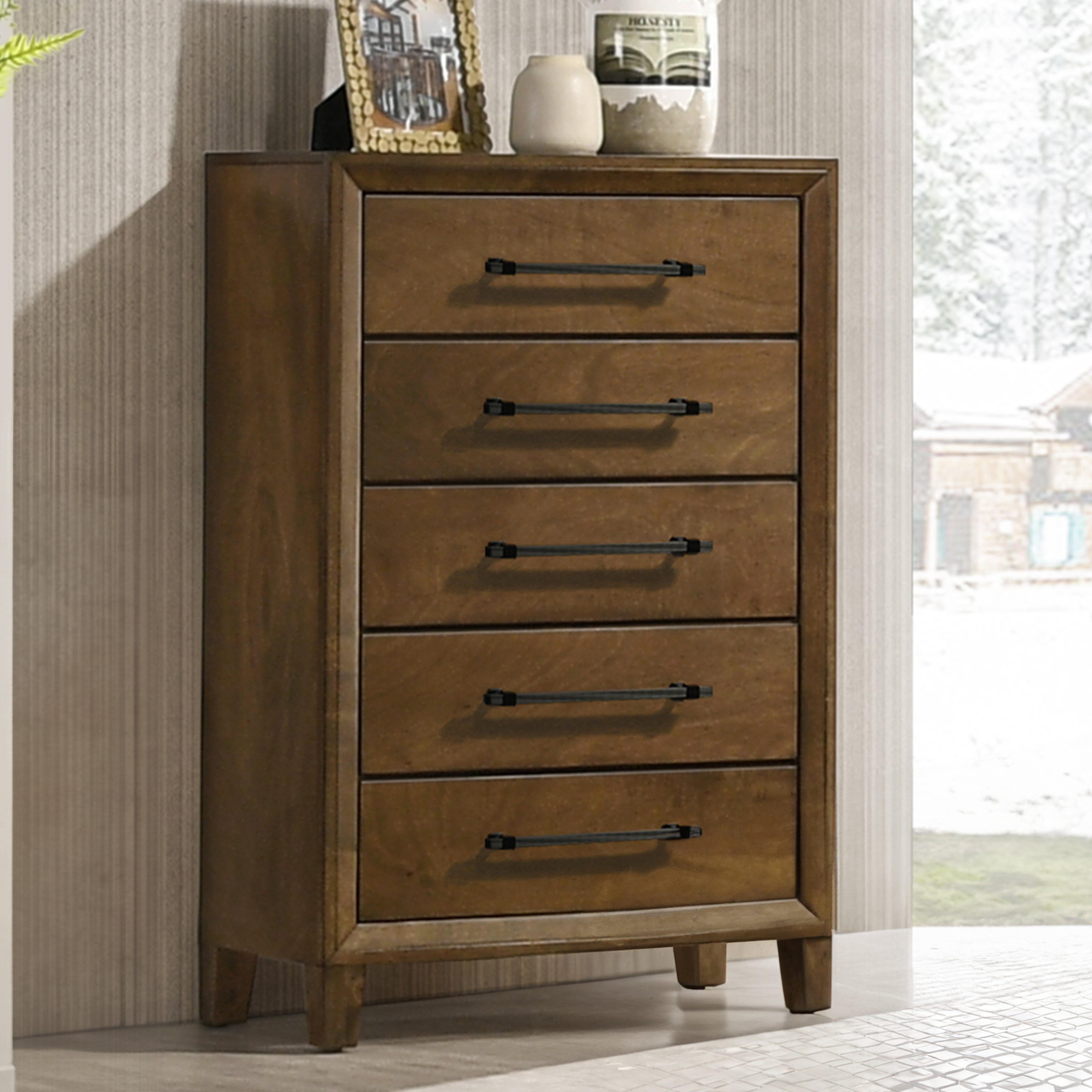 New Classic Furniture BALLARD 5 DRAWER CHEST-WALNUT