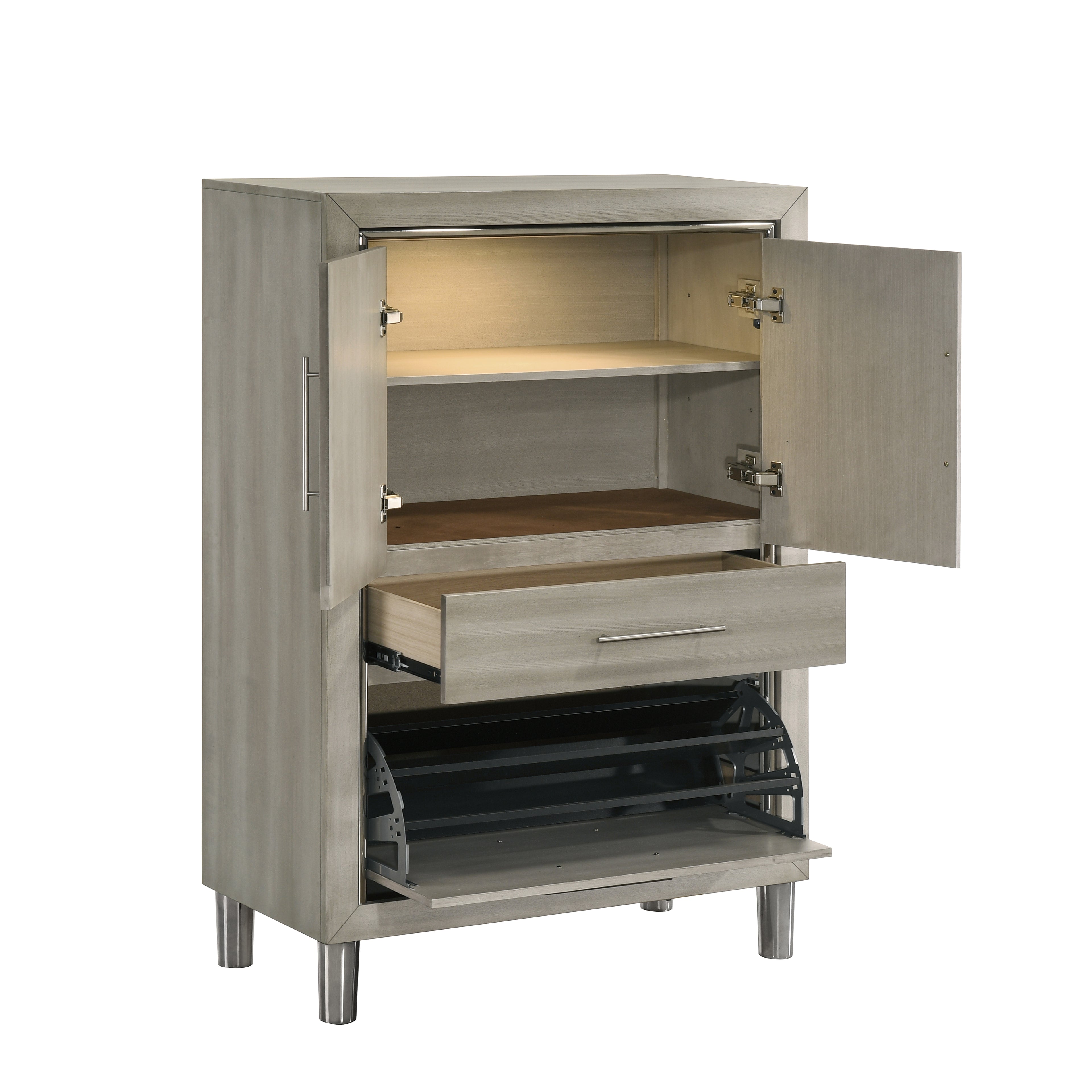 New Classic Furniture LENNOX DOOR CHEST WITH LED LIGHT-GRAY