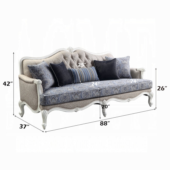ACME Fabric & White Ciddrenar Sofa W/5 Pillows