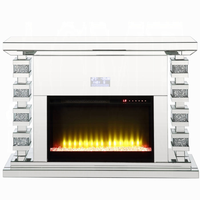 ACME Mirrored & Faux Diamonds Noralie Fireplace W/Bluetooth