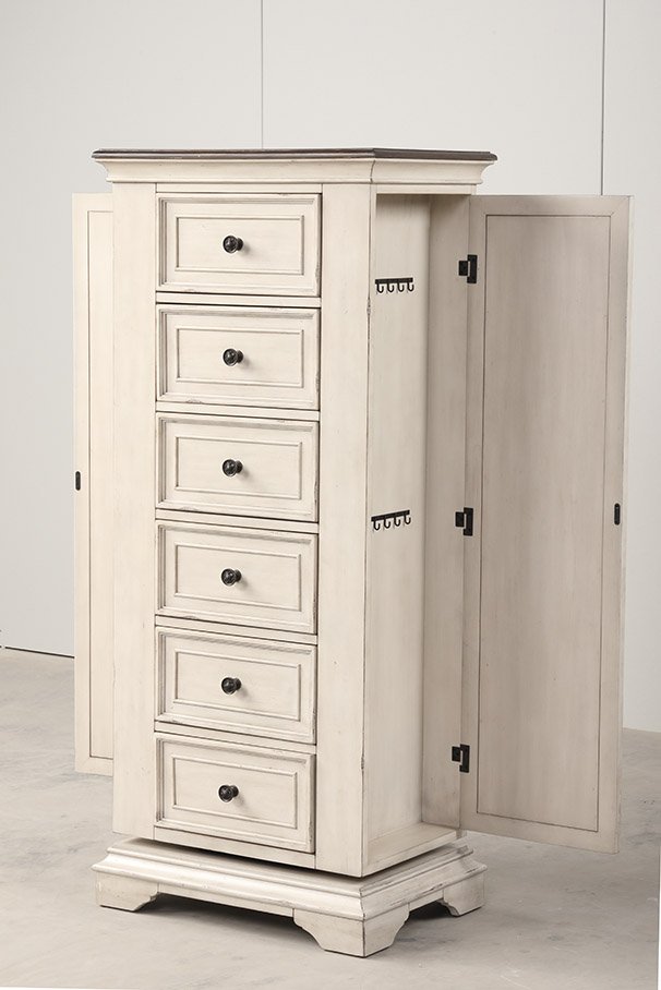 New Classic Furniture ANASTASIA LINGERIE SWIVEL CHEST W/MIRROR-ANT. WHITE