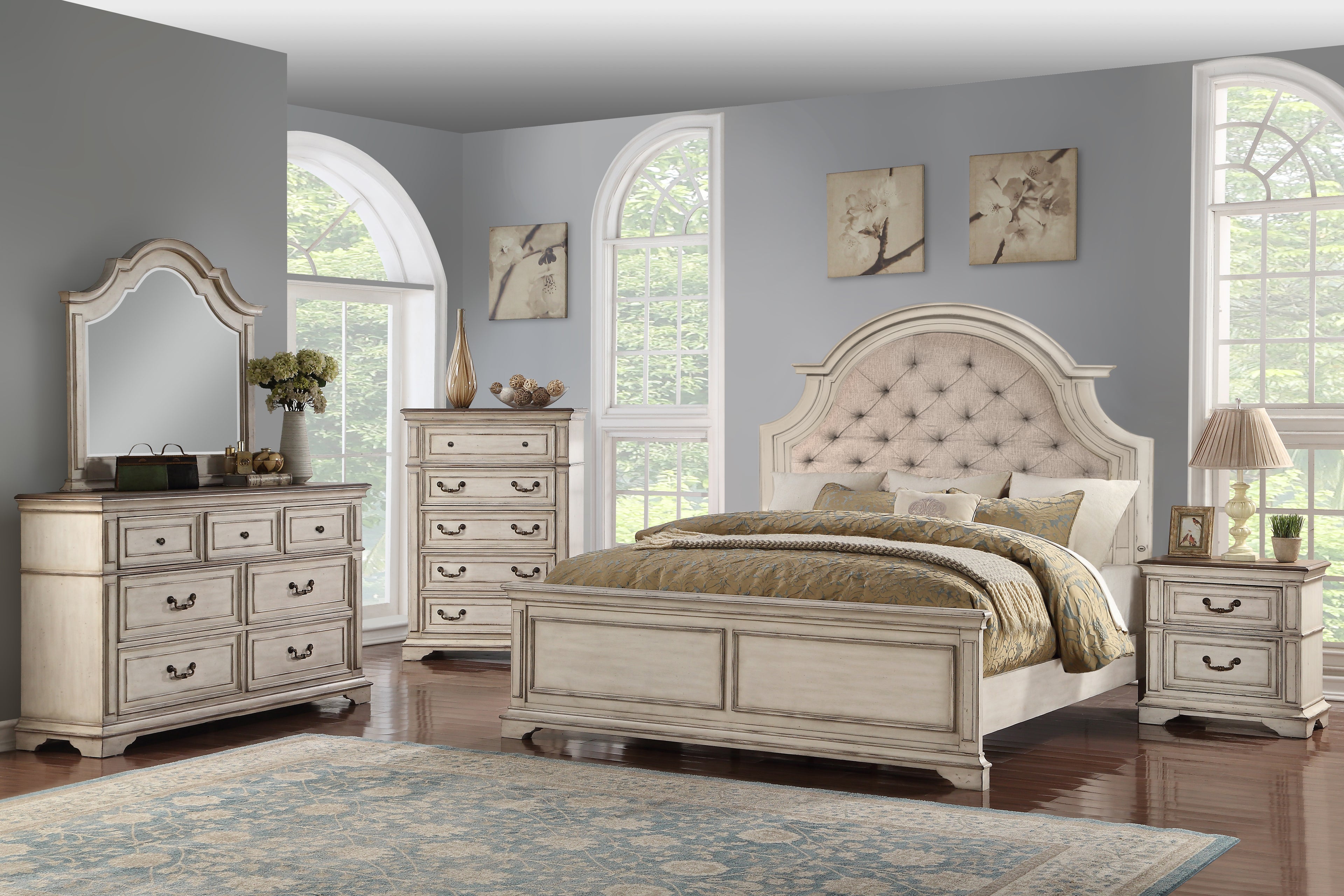 New Classic Furniture ANASTASIA 5/0 Q PADDED HEADBOARD - ANT. WHITE