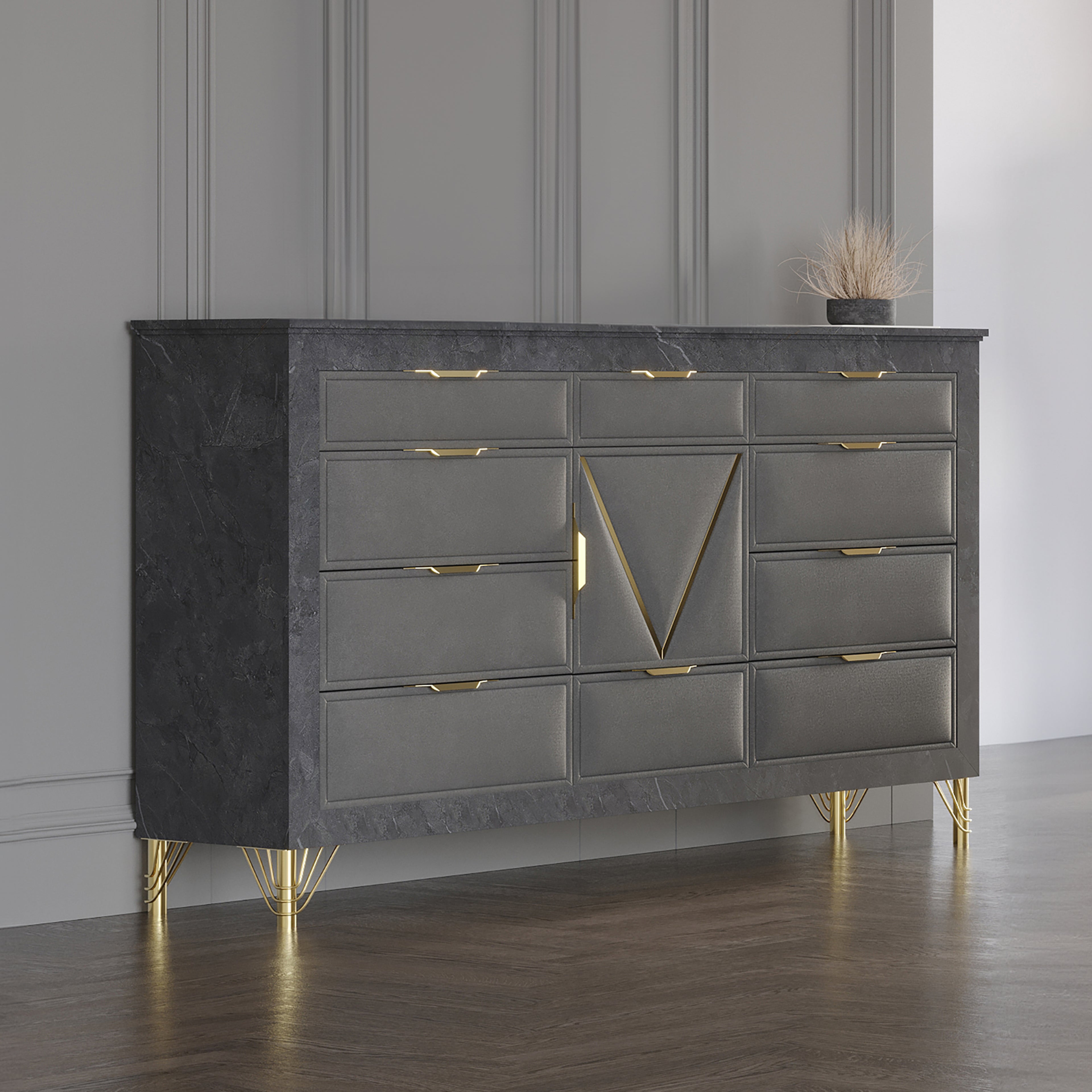 New Classic Furniture SYMMETRY 10 DRAWER DRESSER-CHARCOAL