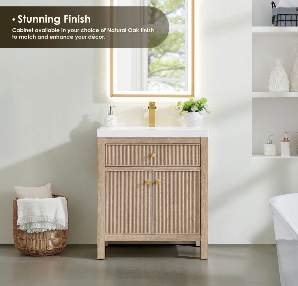 Altair Cerrito 30” single bathroom vanity with white Engineered stone integrated sink without mirror