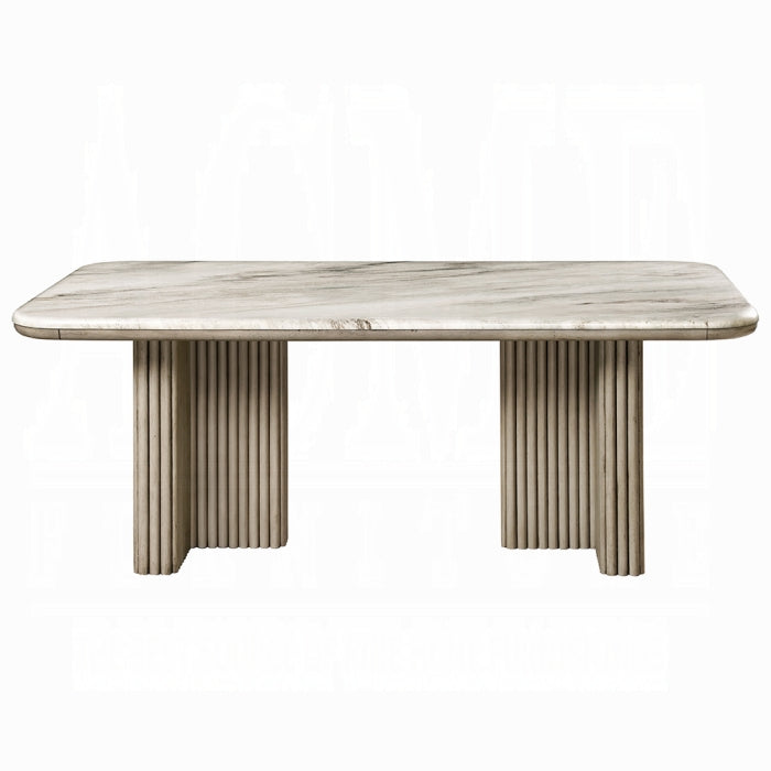 ACME Natural Marble Top & Gray Oak Charity Dining Table