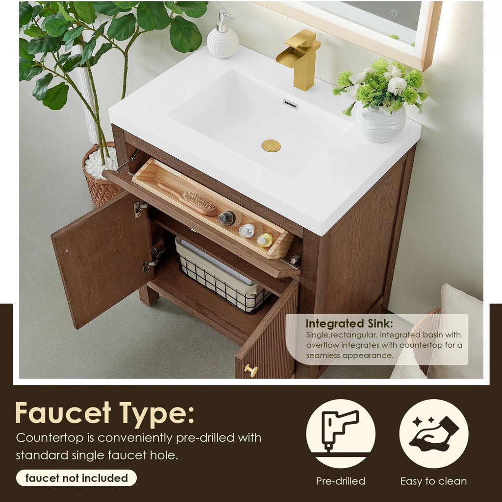 Altair Cerrito 30” single bathroom vanity with white Engineered stone integrated sink without mirror