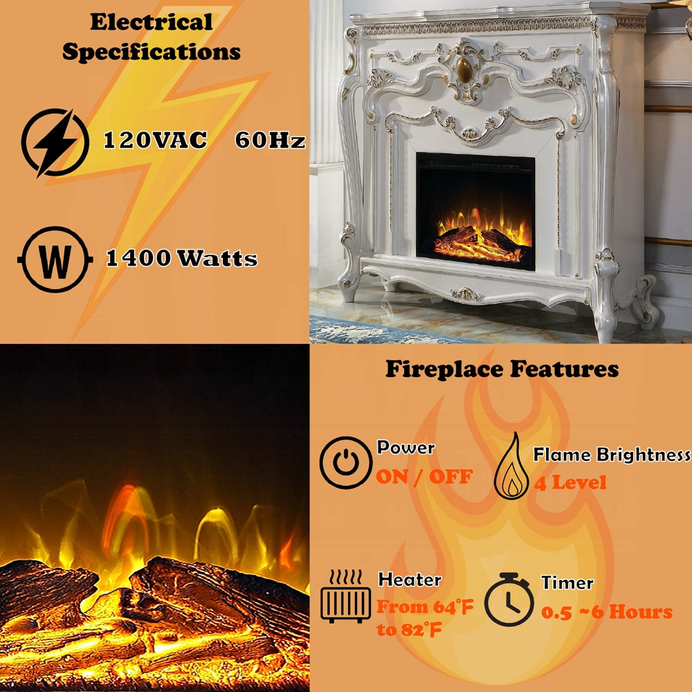 ACME Antique Pearl Finish Picardy Fireplace