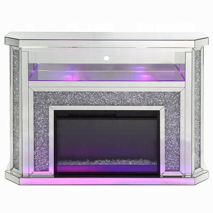 ACME Mirrored & Faux Diamonds Noralie Fireplace W/LED