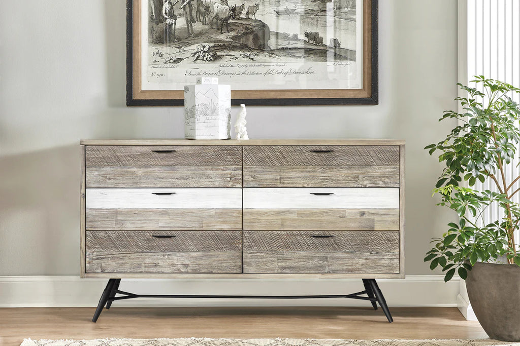 Armen Living Bridges 6-Drawer Dresser in Two-Tone Acacia Wood