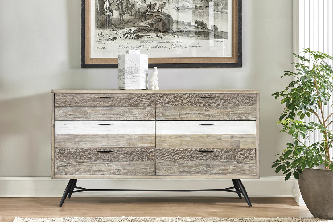 Armen Living Bridges 6-Drawer Dresser in Two-Tone Acacia Wood