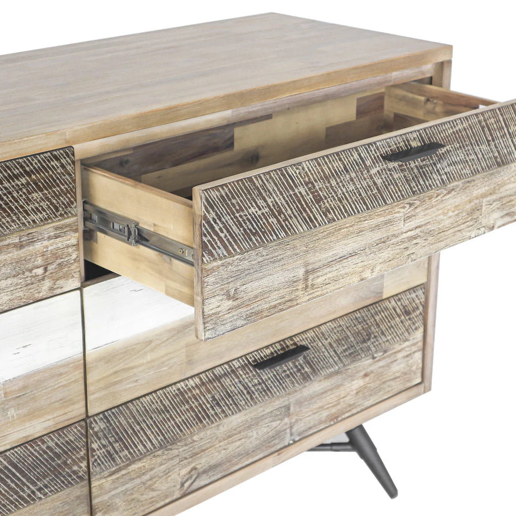 Armen Living Bridges 6-Drawer Dresser in Two-Tone Acacia Wood