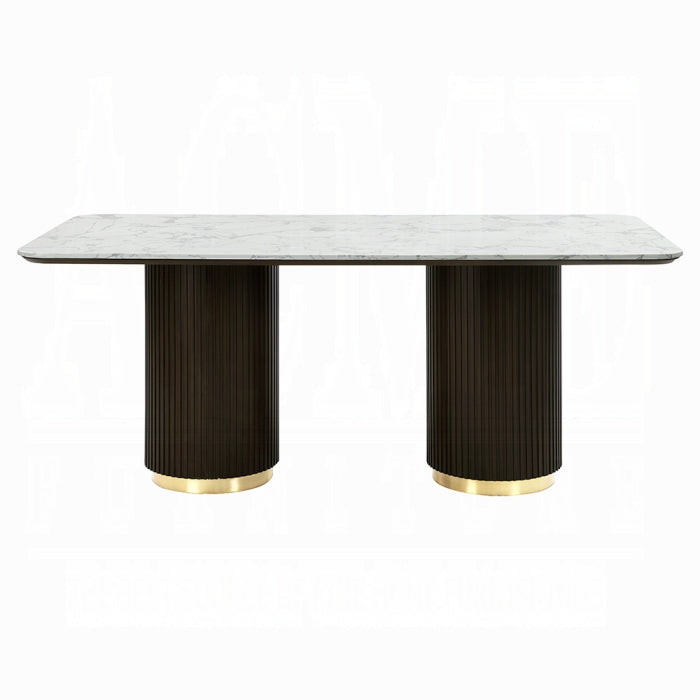 ACME Clayten Dining Table w/ White NaturalMarble Top & Espresso