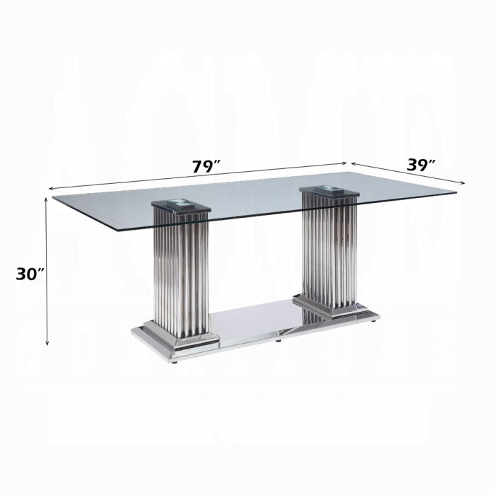 ACME Clear Glass Top & Stainless Steel Cyrene Dining Table