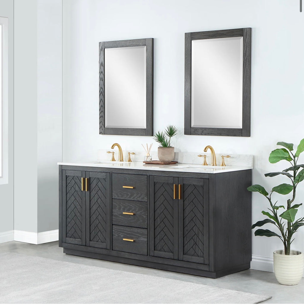 Altair Gazsi 72" Double Bathroom Vanity Set with Grain White Engineered Stone Countertop
