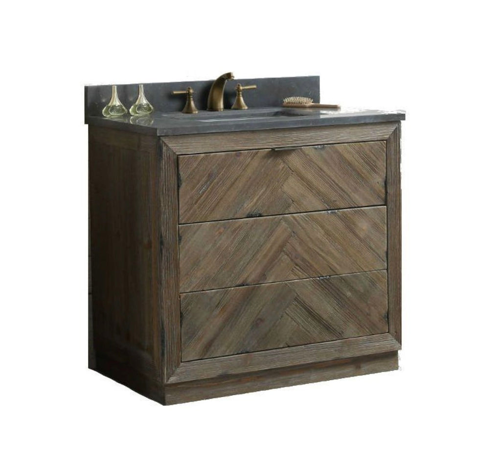 Legion Furniture Rustic Solid Wood Bathroom Vanity with Natural Moon Stone Top – No Faucet