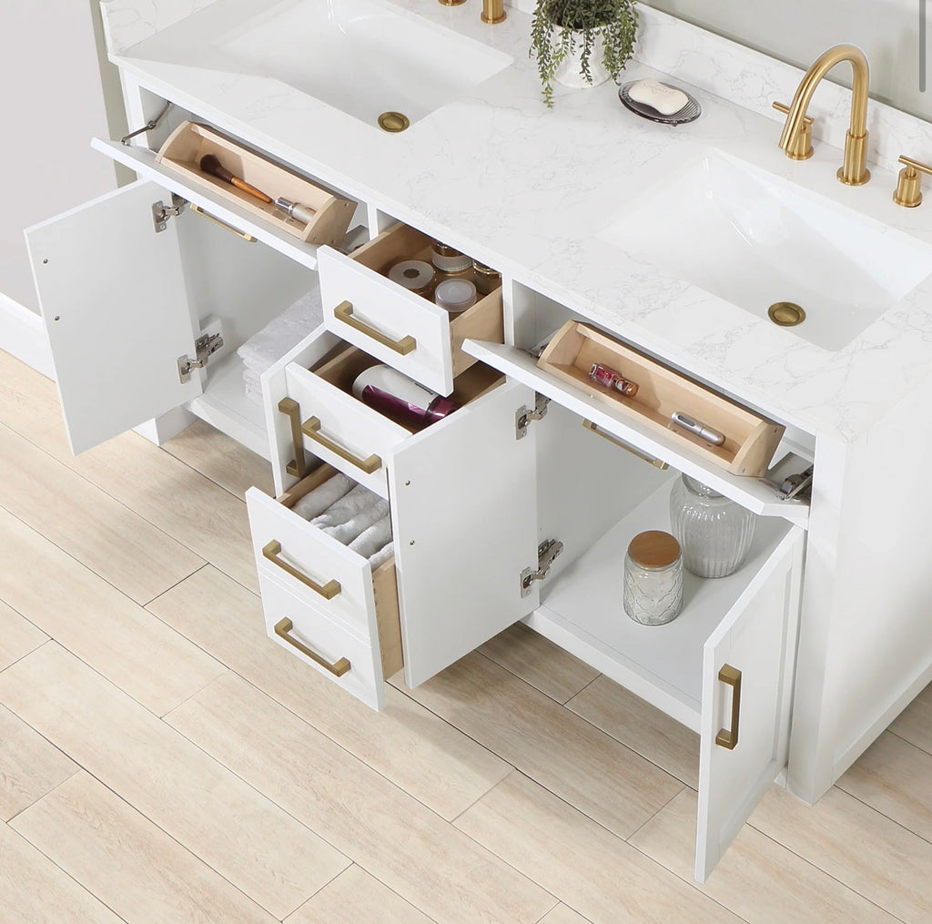 Altair Gavino 60" Double Bathroom Vanity in Light Brown with Grain White Engineered Stone Countertop without Mirror