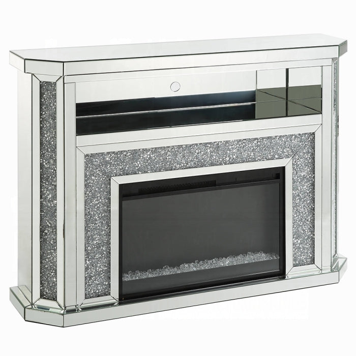 ACME Mirrored & Faux Diamonds Noralie Fireplace W/LED