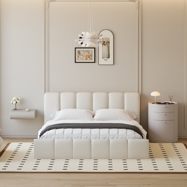Humply Modern Leather Wingback King Bed Frame with Upholstered Headboard