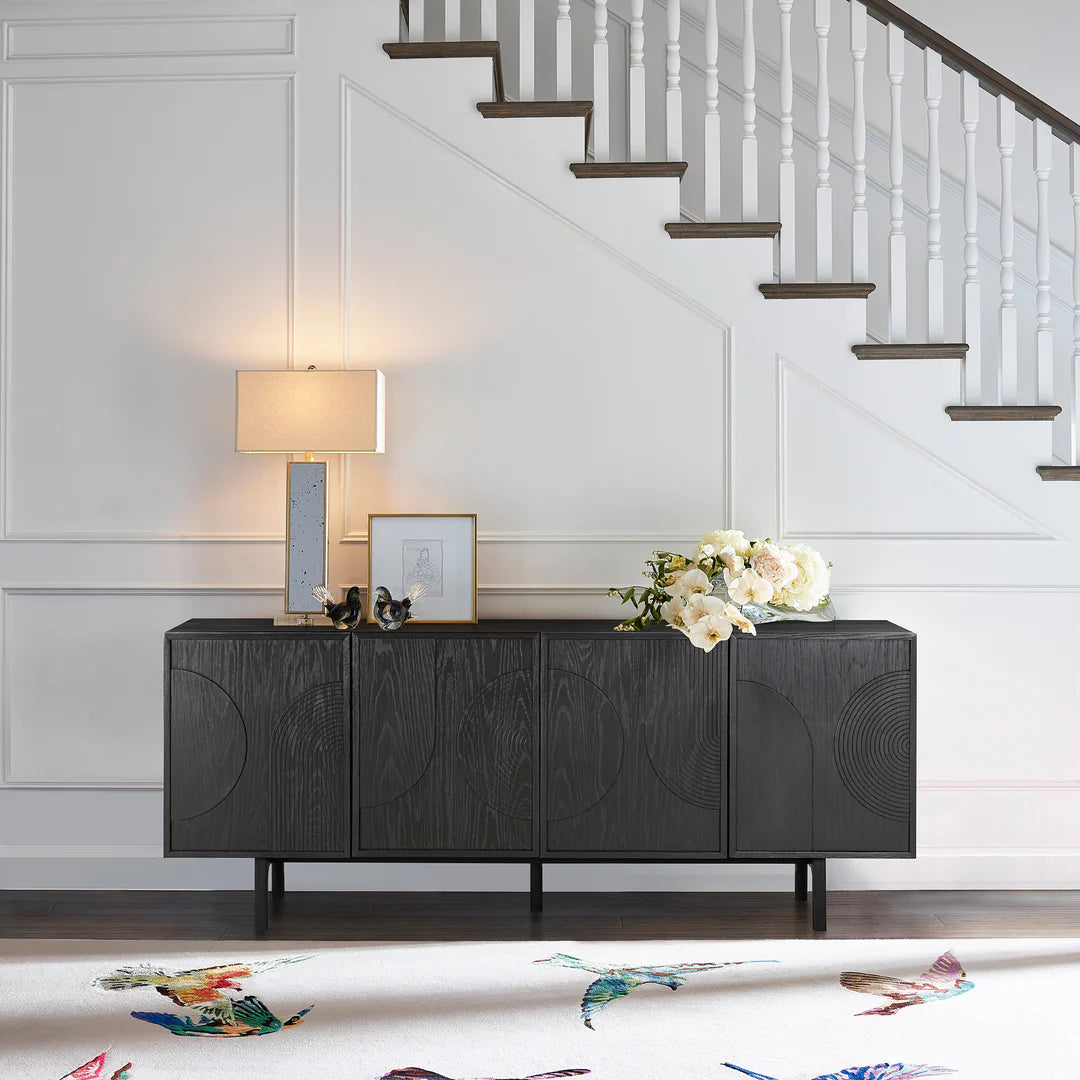 Armen Living Holland 4 Door Sideboard Buffet in Black Brushed Oak Wood