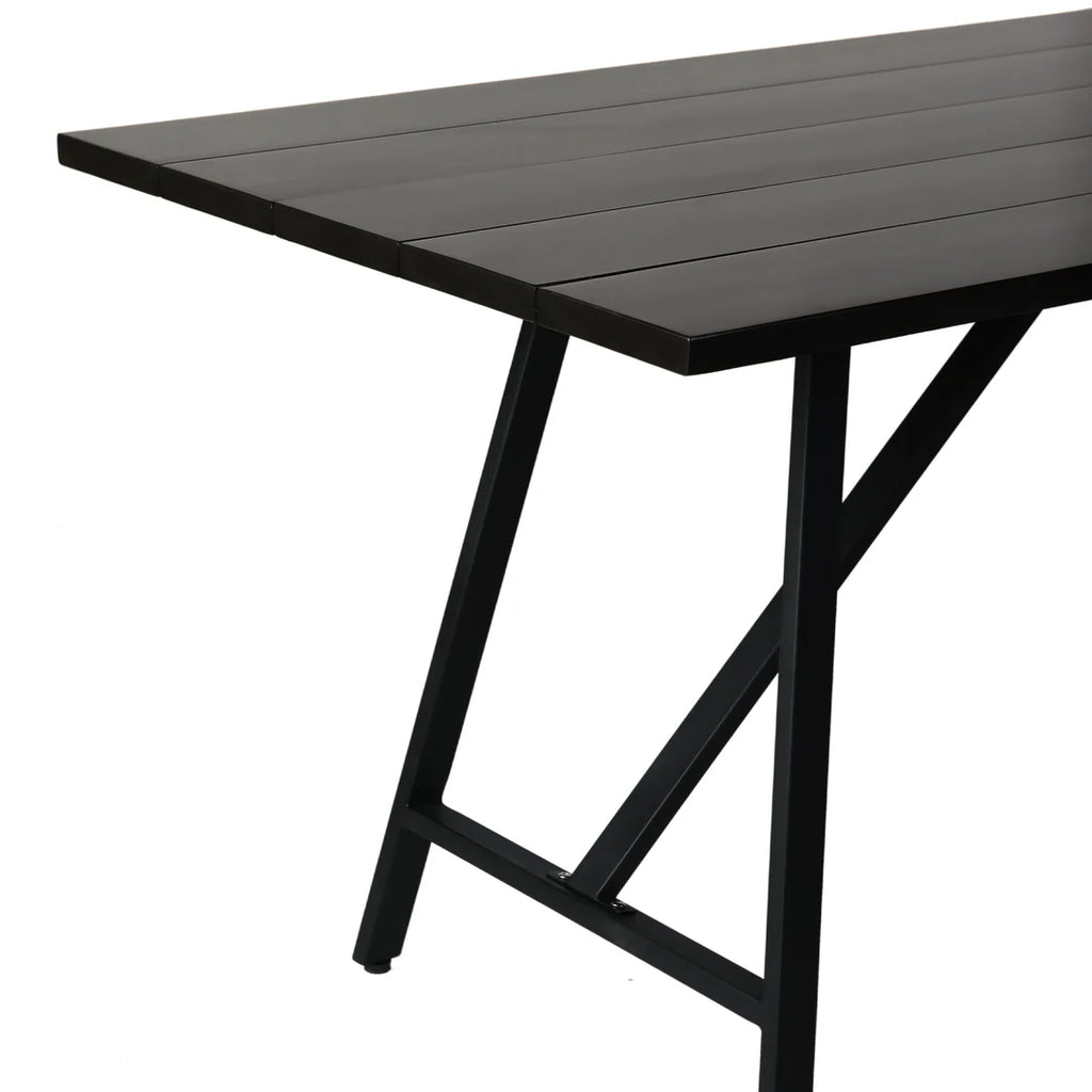 Armen Living Frinton Outdoor Patio Dark Eucalyptus Wood and Metal Rectangle Dining Table