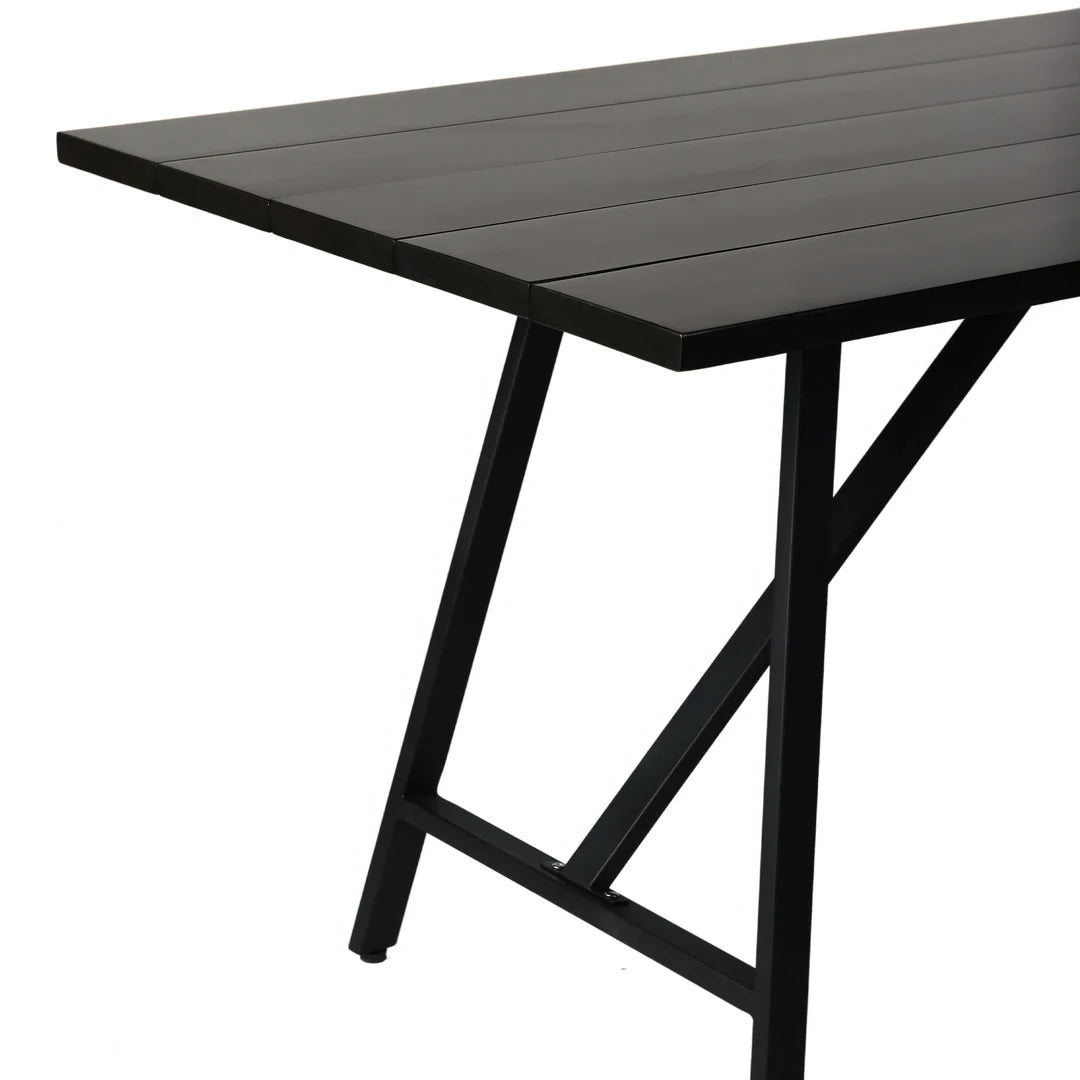 Armen Living Frinton Outdoor Patio Dark Eucalyptus Wood and Metal Rectangle Dining Table
