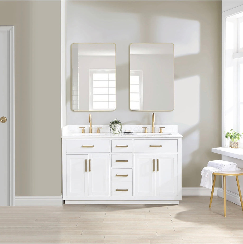 Altair Gavino 60" Double Bathroom Vanity in Light Brown with Grain White Engineered Stone Countertop without Mirror