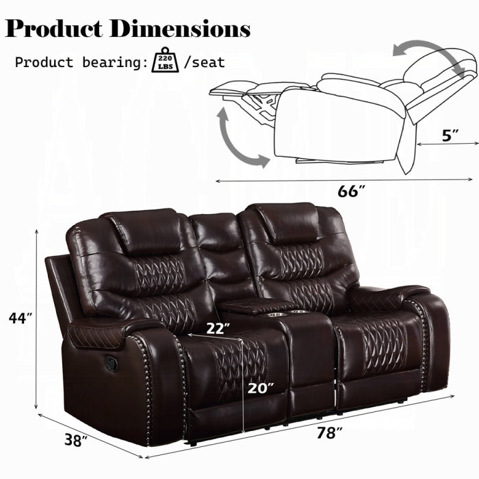 ACME Dark Brown Braylon Motion Loveseat W/Console