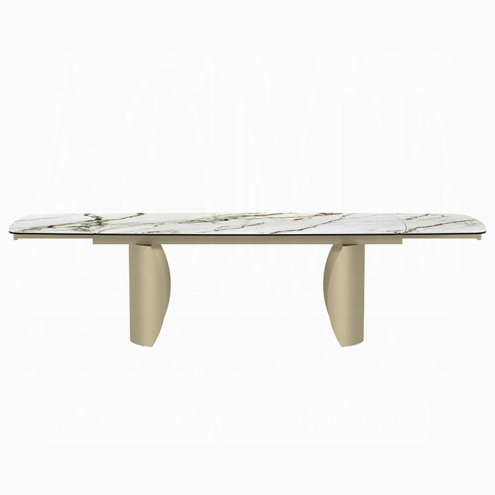 ACME Ceramic Top & Golden Champagne Finish Cora Dining Table