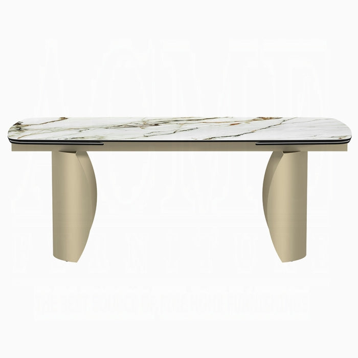ACME Ceramic Top & Golden Champagne Finish Cora Dining Table