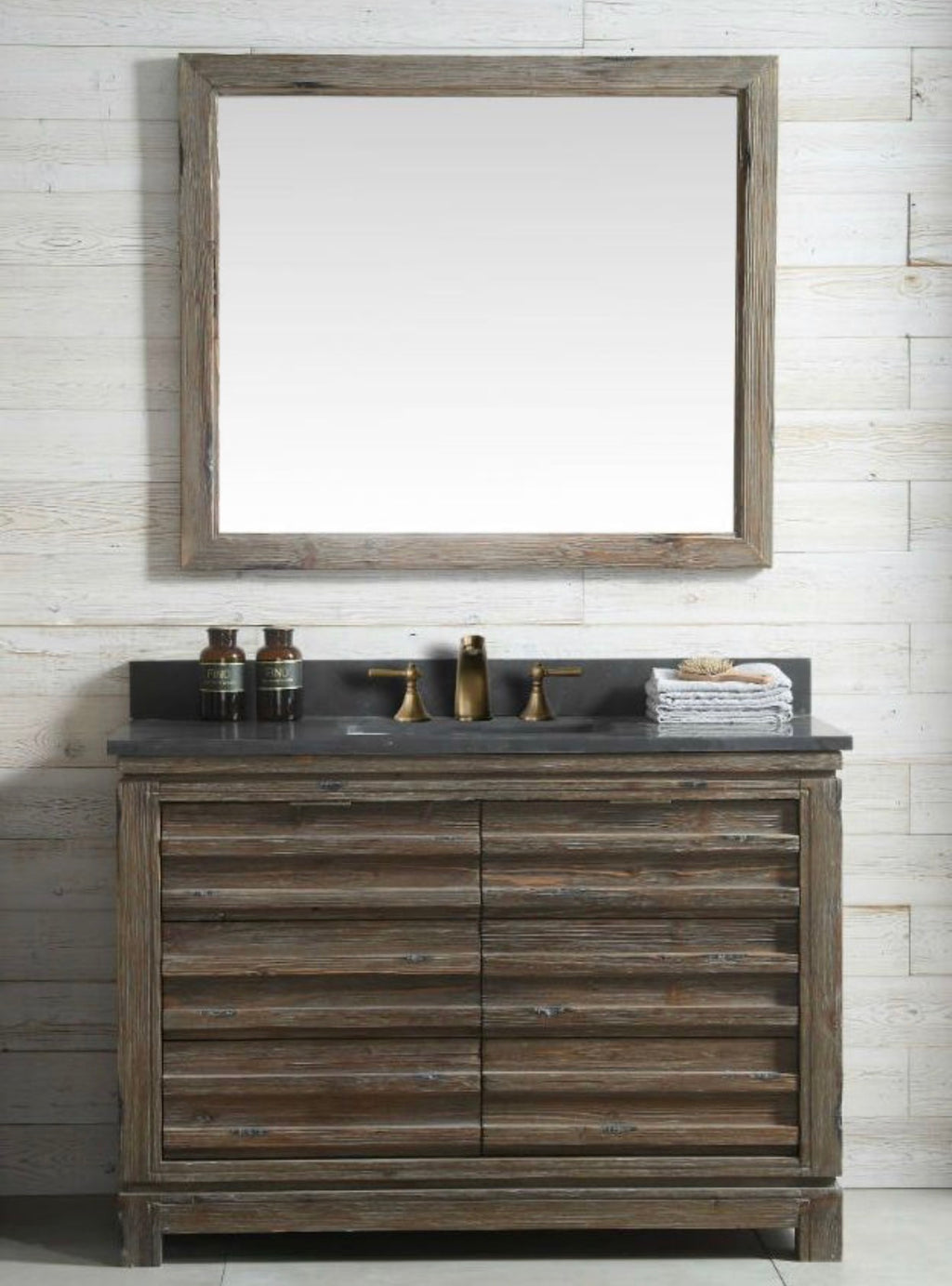 Legion Furniture 48" Rustic Solid Wood Bathroom Vanity with Natural Moon Stone Top – No Faucet
