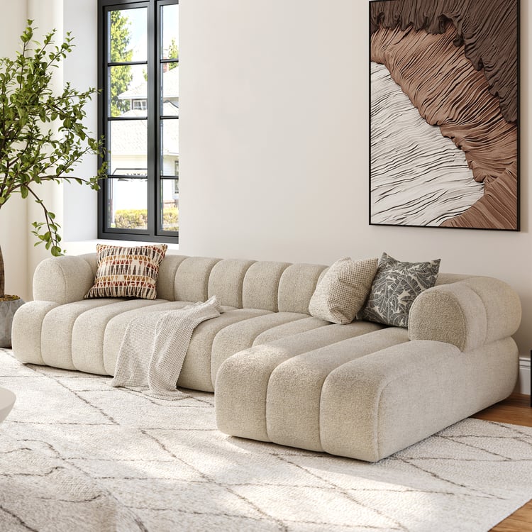 Nimbus 118" 3-Piece Channel Chenille Oatmeal Sectional Sofa with Chaise