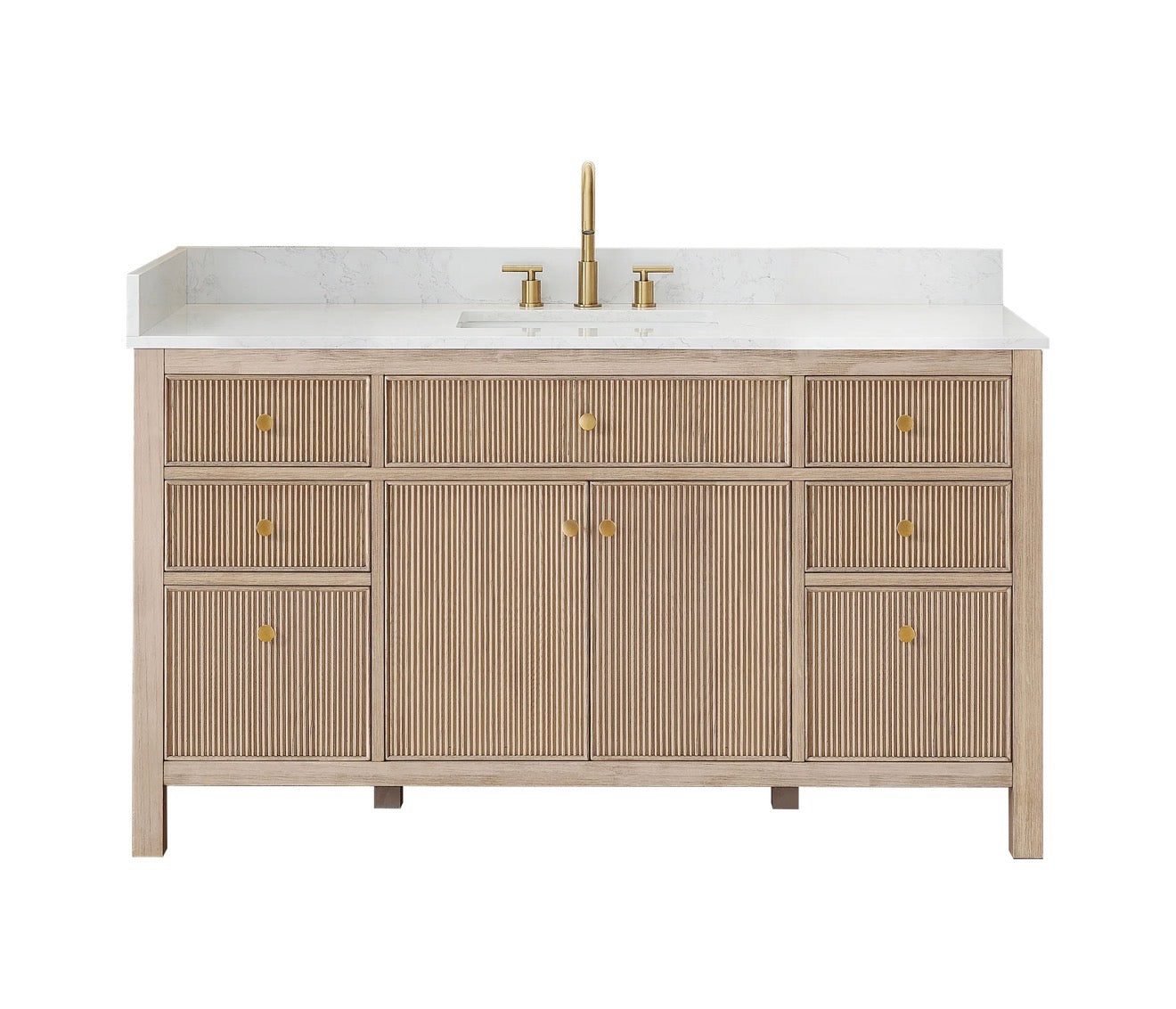 Altair Cerrito 60" Single Bathroom Vanity with Grain White Engineered Stone Countertop without Mirror
