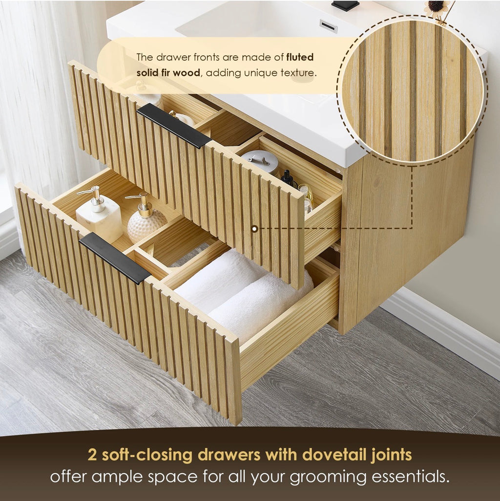 Altair Livia 30" Wall-mounted Single Bathroom Vanity in Nature Brown with White Artificial Drop-in Sink without Mirror