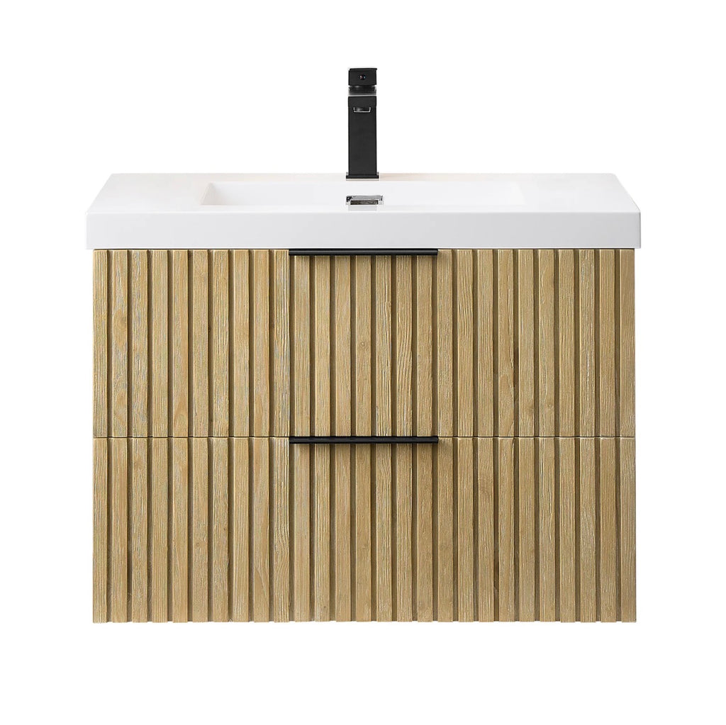 Altair Livia 30" Wall-mounted Single Bathroom Vanity in Nature Brown with White Artificial Drop-in Sink without Mirror