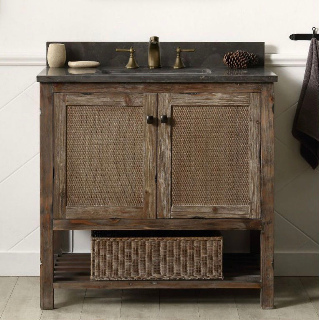 Legion Furniture Solid Wood Bathroom Vanity with Natural Moon Stone Top – Brown Rustic (36", 48", 60")