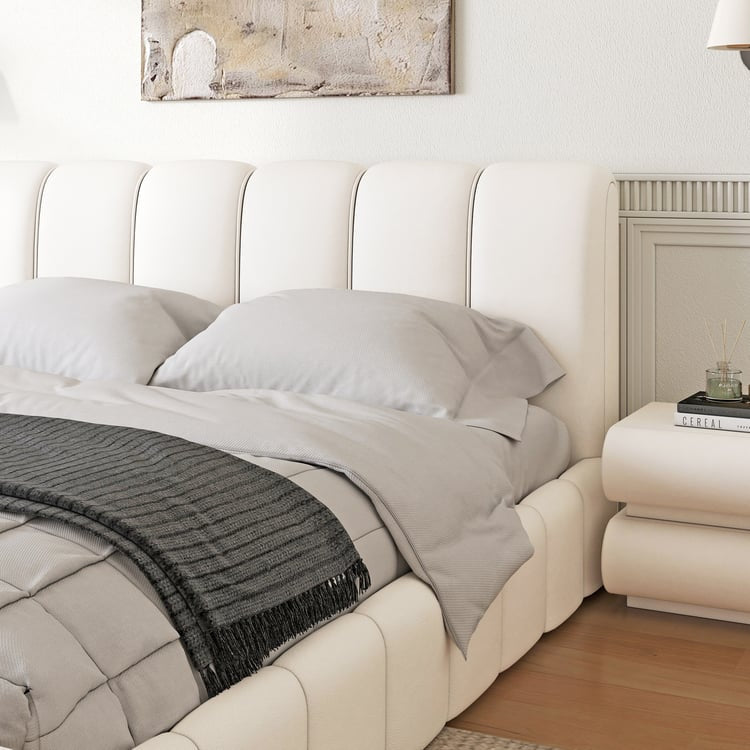 Humply Modern Leather Wingback King Bed Frame with Upholstered Headboard