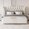 King Size Upholstered Bed Frame with Tufted Wingback Headboard