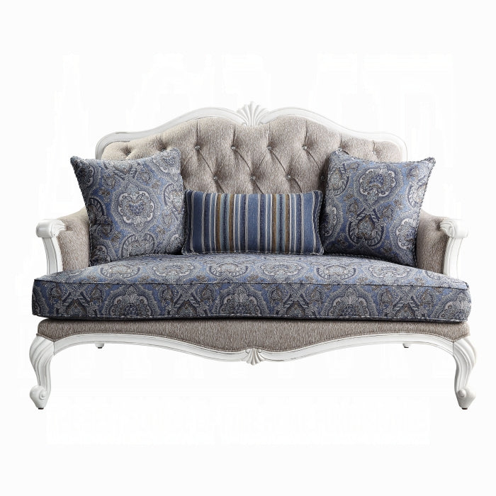 ACME  Fabric & White Ciddrenar Loveseat W/3 Pillows