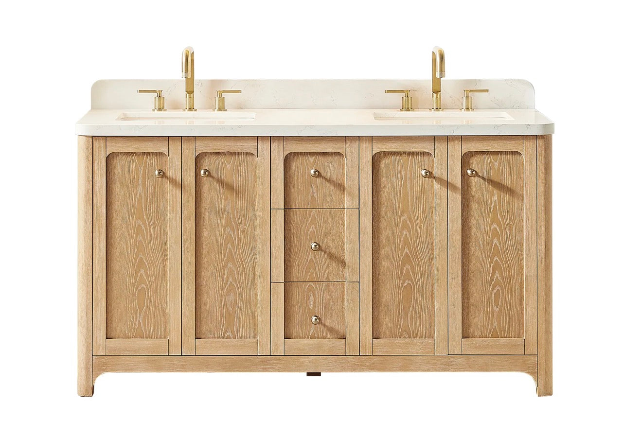 Altair Milner Bathroom Vanity in Brushed Oak with Grain White Engineered Stone Countertop without Mirror