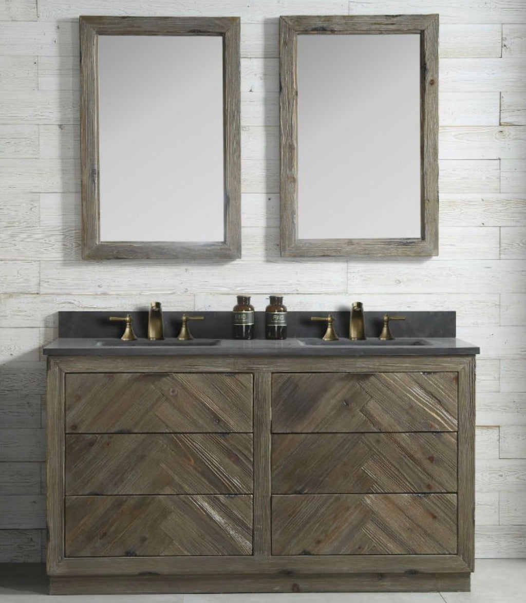 Legion Furniture Rustic Solid Wood Bathroom Vanity with Natural Moon Stone Top – No Faucet